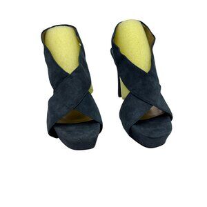 Nine West Womens Stiletto Formal Heels Sandals Size 7.5M Black Suede Open Toe